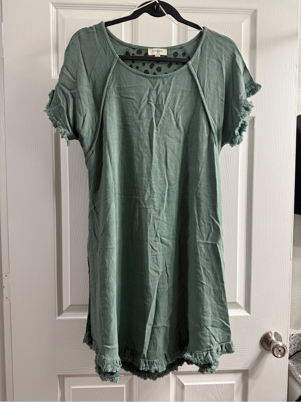 Umgee Dusty Green Frayed Sleeve Midi Dress